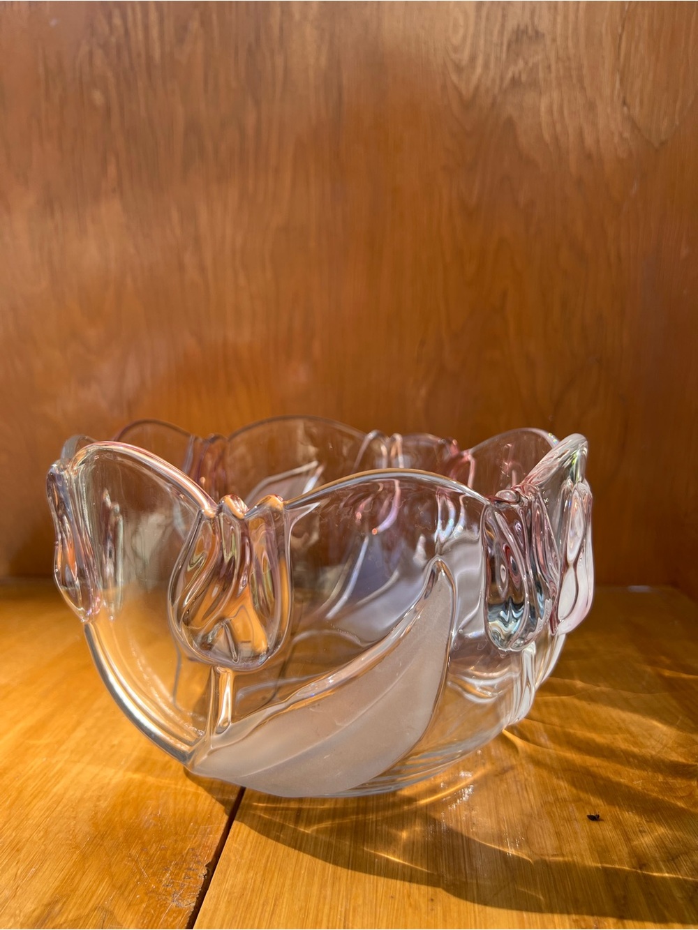 Pink-Tinted Glass Tulip Bowl Decorative Centerpiece